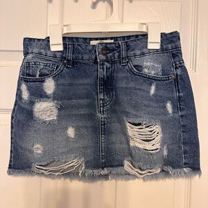 Free People Distressed Denim Mini Skirt